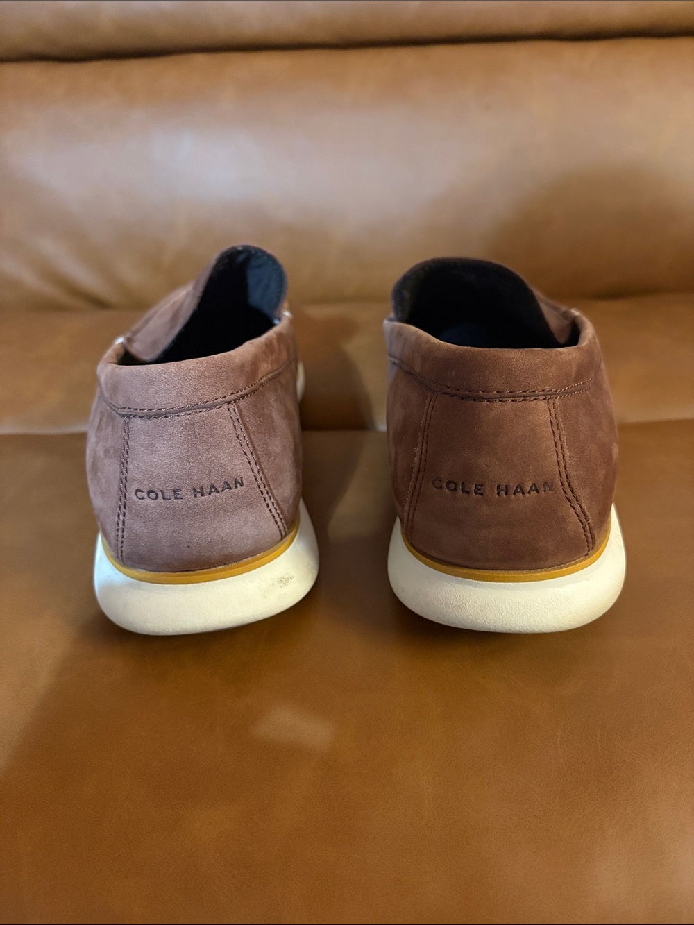 Cole Haan Brown Suede Slip-On Loafers with White Sole - Picture 2 of 2